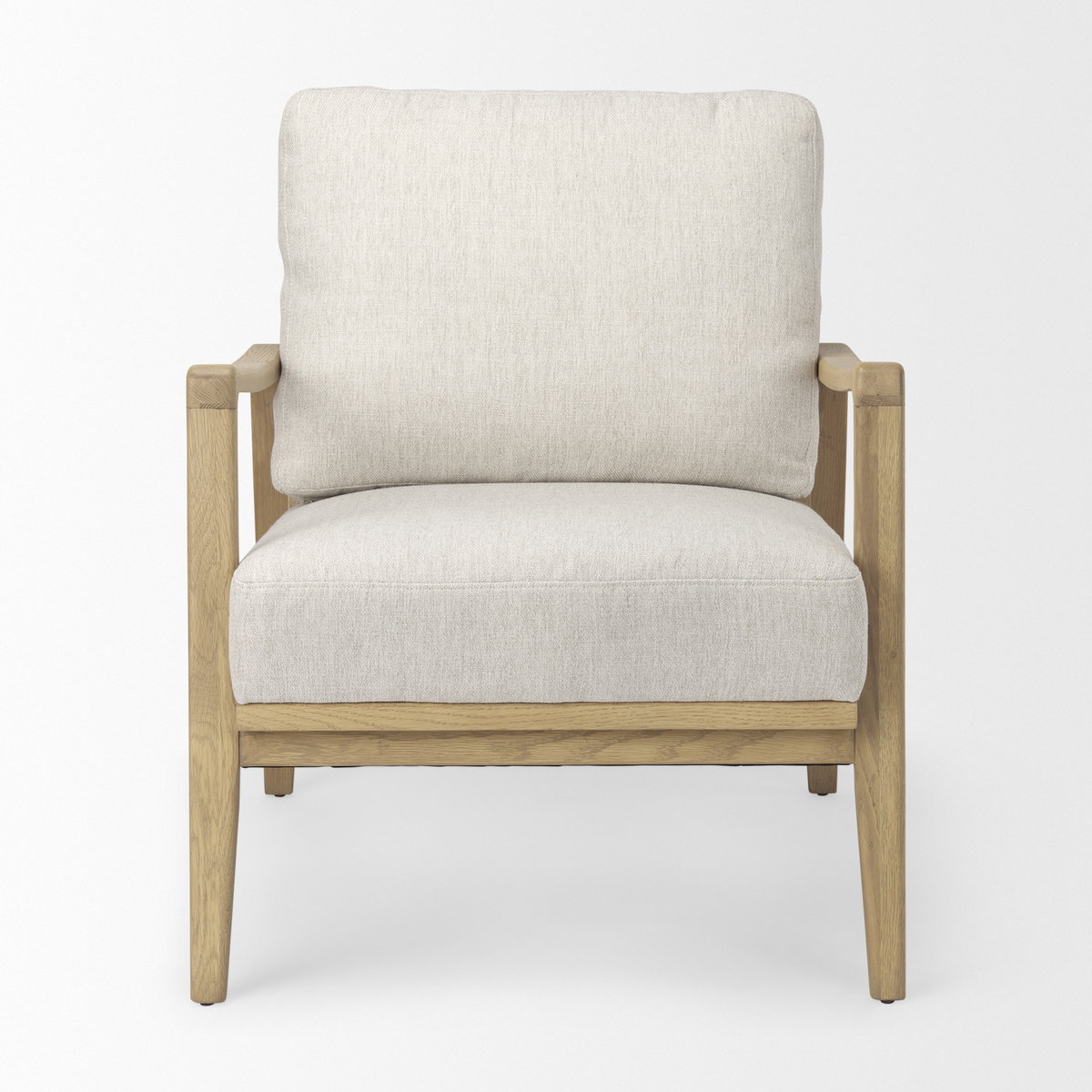 Raeleigh  Cream Fabric with Light Brown Wood Accent Chair, by Mercana, 27.95" length x 34.06" width x 34.45" height View 3