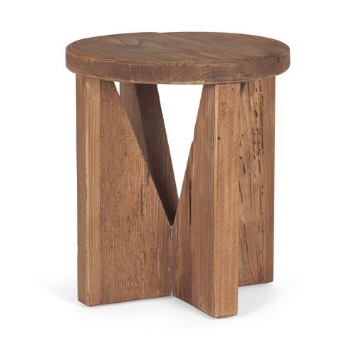 Tahlia Round Natural Brown Wood with Angled Legs Stool