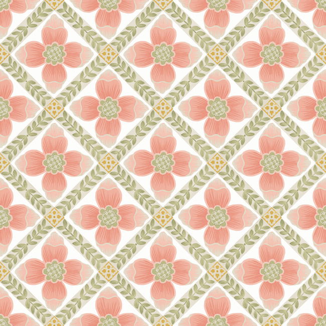 Mimi Coral Quilted Floral Peel & Stick Wallpaper large image 
