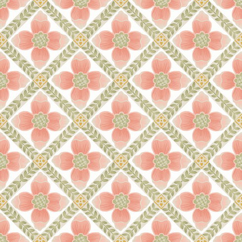 Mimi Coral Quilted Floral Peel & Stick Wallpaper