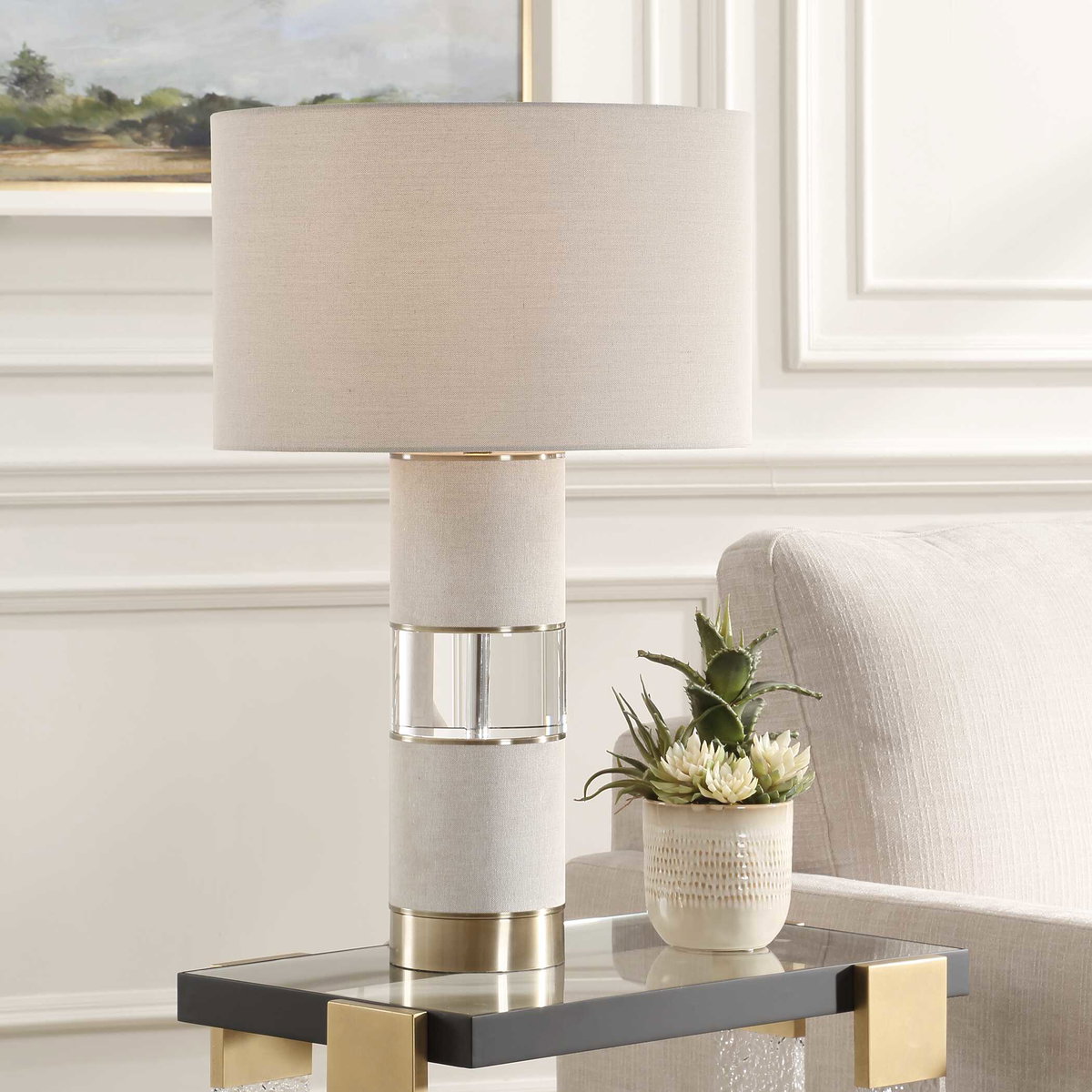 Maliyah Linen Table Lamp, by Uttermost, 18" width x 29" height x 18" depth View 2