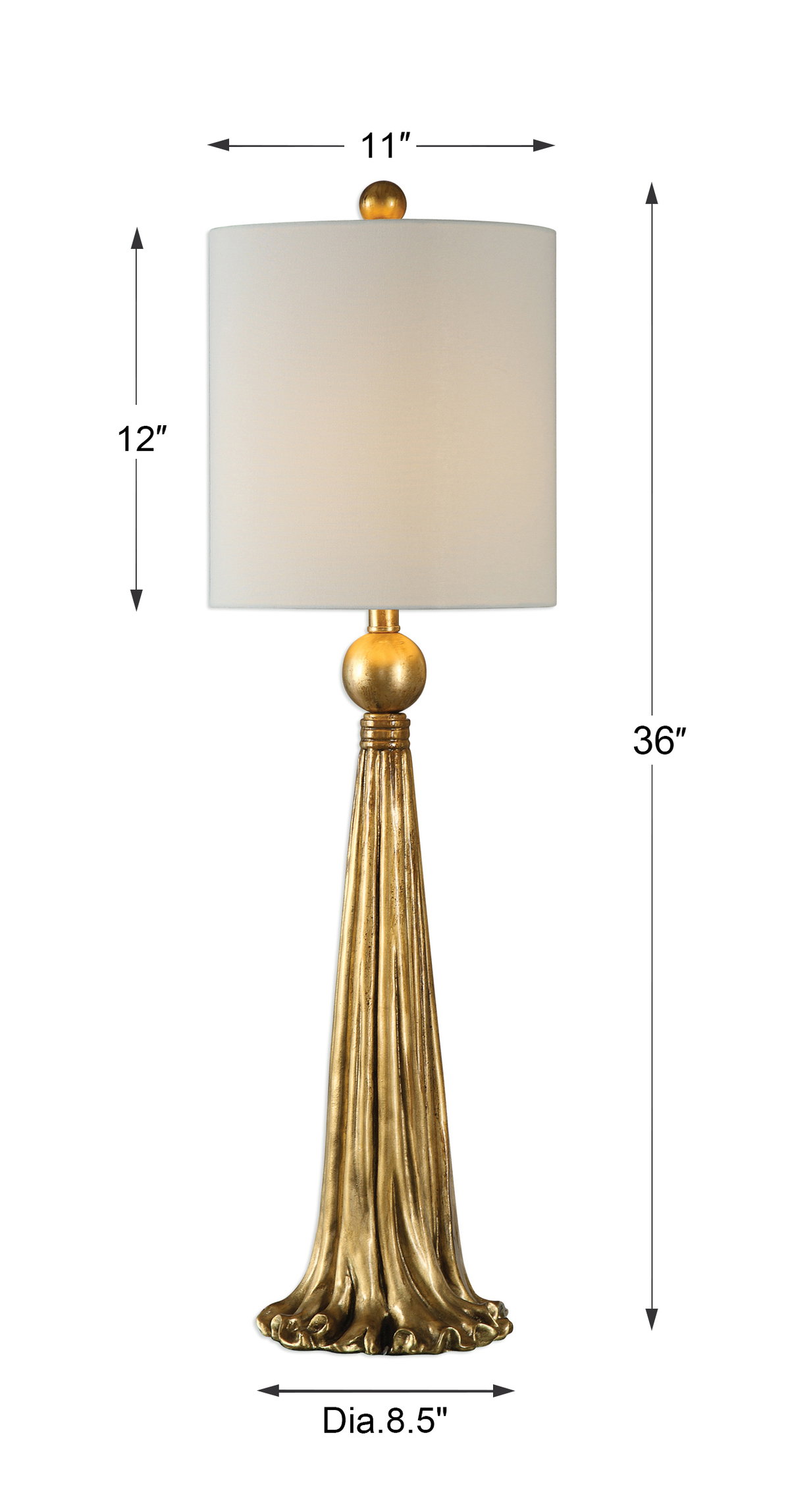 Paravani Metallic Gold Lamp, by Uttermost, 11" width x 3' height x 11" depth View 3
