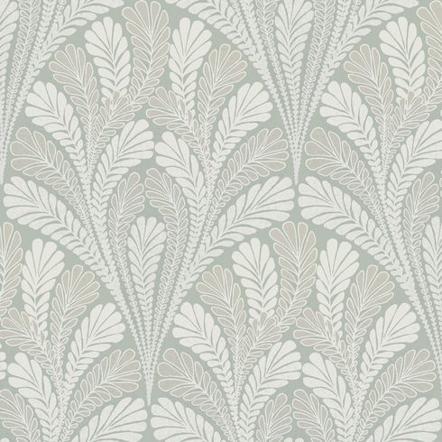 Shell Damask Green Wallpaper