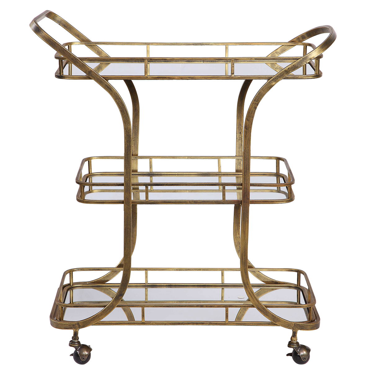 Stassi Gold Serving Cart, Bar Carts & Cabinet by Uttermost, 31.5" width x 37.12" height x 15.25" depth View 1