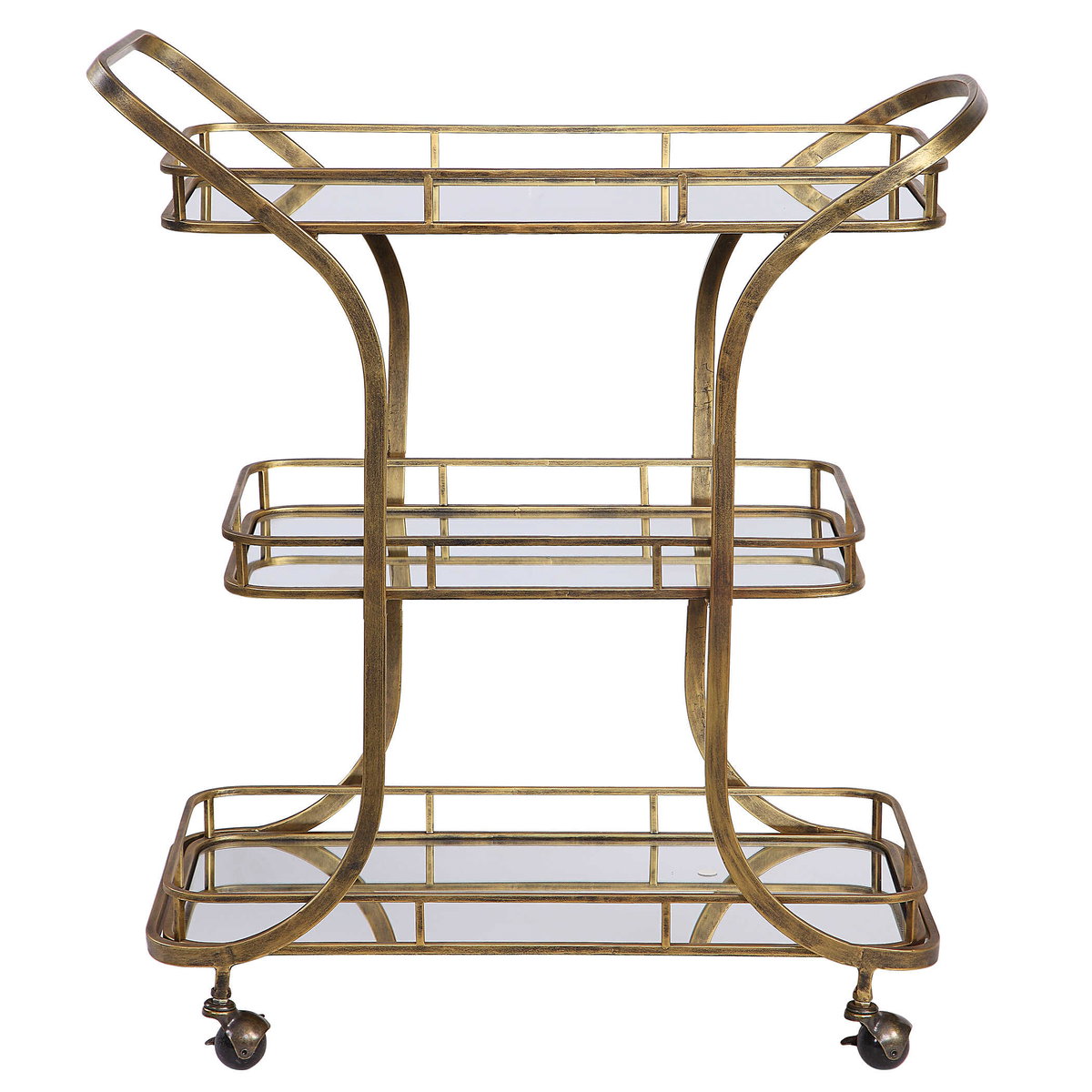 Stassi Gold Serving Cart, Bar Carts & Cabinet by Uttermost, 31.5" width x 37.12" height x 15.25" depth View 1