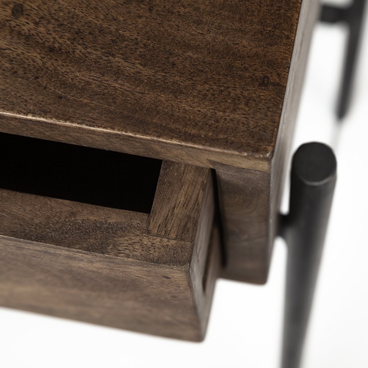 Glenn III 56L x 14W Dark Brown Wood with Black Iron Frame, 4 Drawer Console Table, by Mercana, 55.5" length x 14.5" width x 30" height View 12