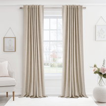 Online Designer Bedroom 100% Blackout Linen Textured Curtains Solid Thermal Insulated Drapes for Bedroom Living Room (50" Wide, 2 Panels Set)