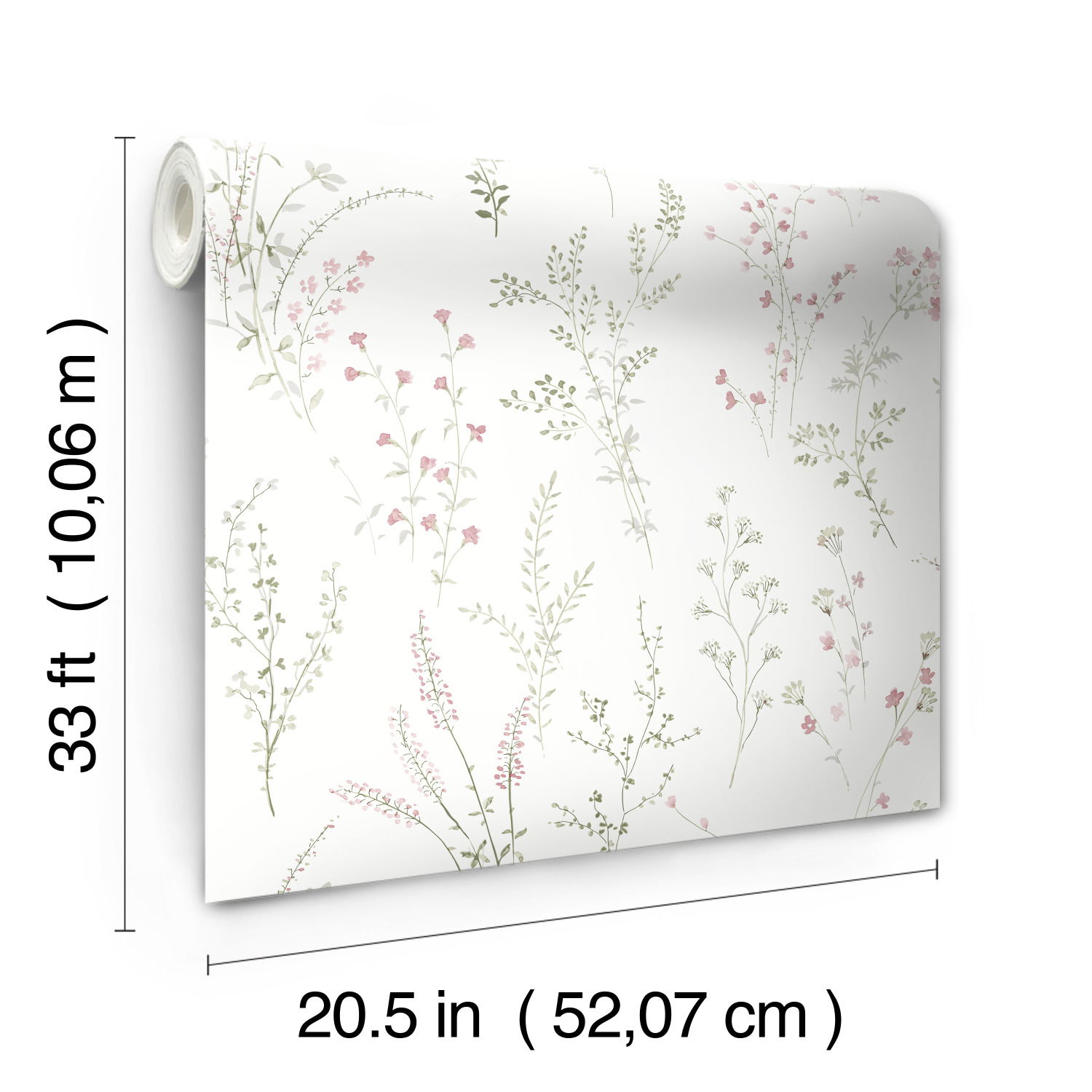 Wildflower Sprigs Pink & Green Wallpaper large image 