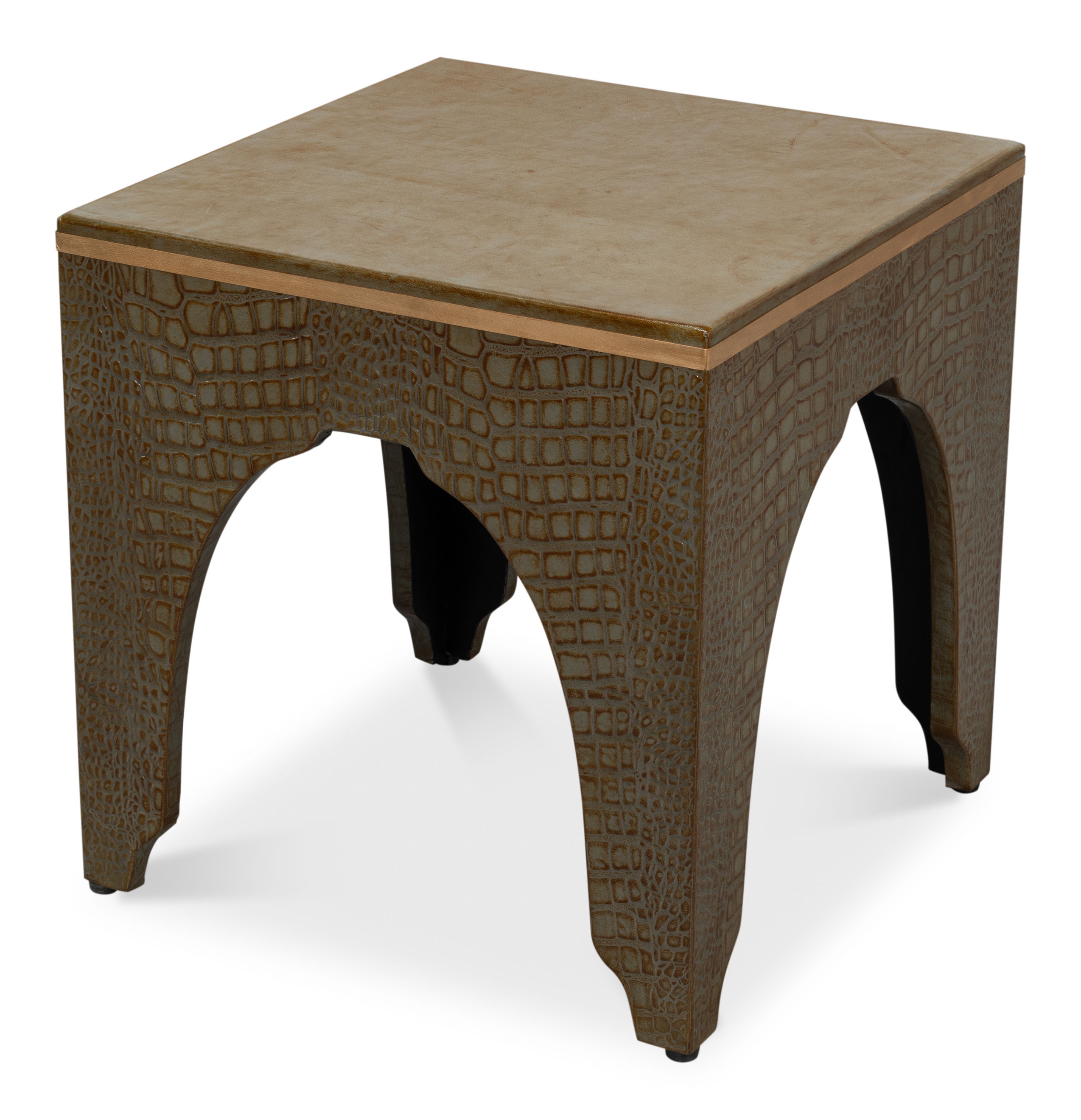 Croco Embossed Leather Stool  Ant. Green large image 