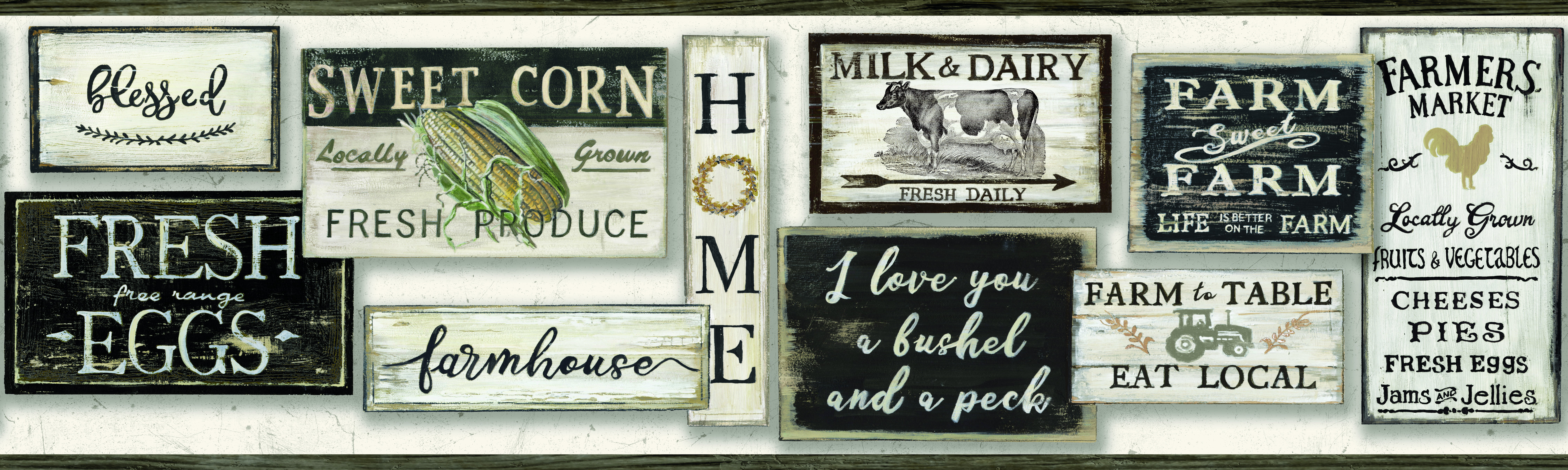Farm to Table Black Border, Wallpaper by York Wall, 15' length x 9" width x 0.02" depth View 1