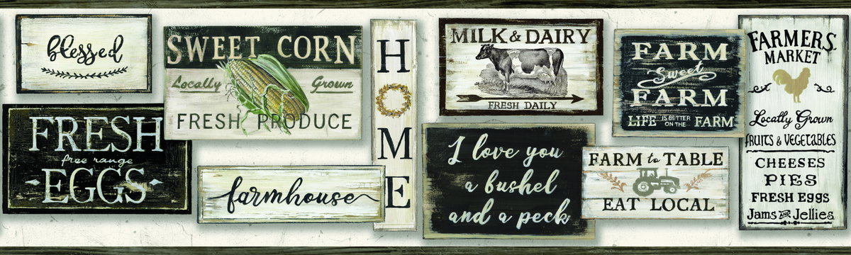 Farm to Table Black Border, Wallpaper by York Wall, 15' length x 9" width x 0.02" depth