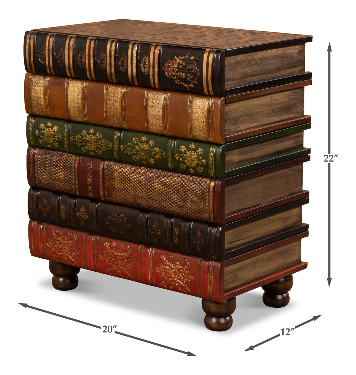 Florentine Books Chairside Chest, by Sarreid, 1' length x 1'8" width x 1'10" height View 9