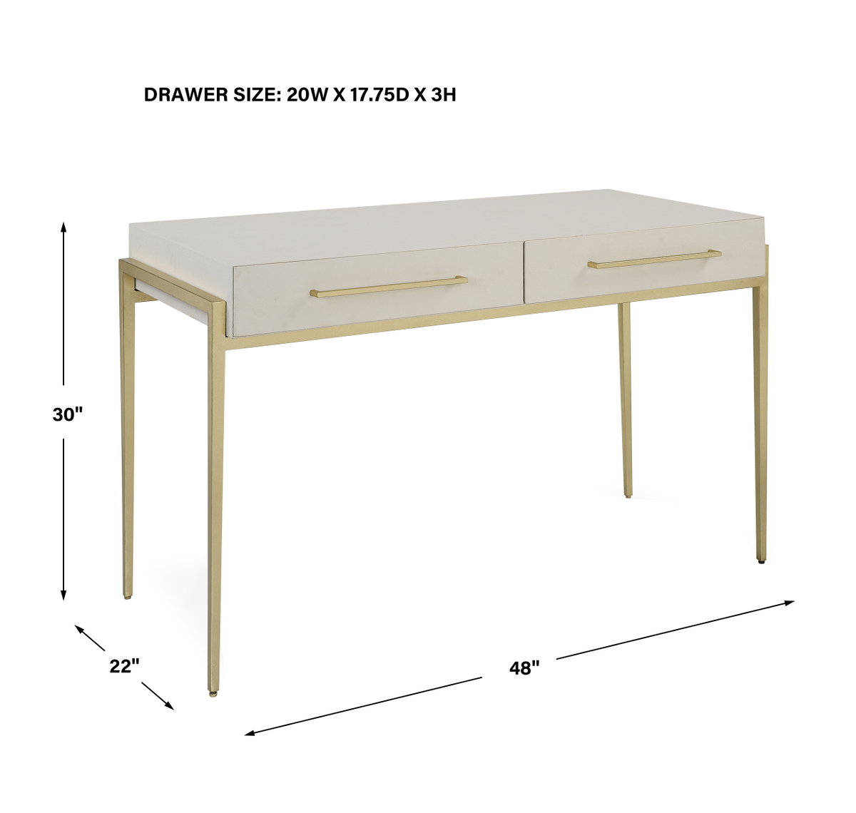 Jewel Modern White Desk, by Uttermost, 48" width x 30" height x 22" depth View 3