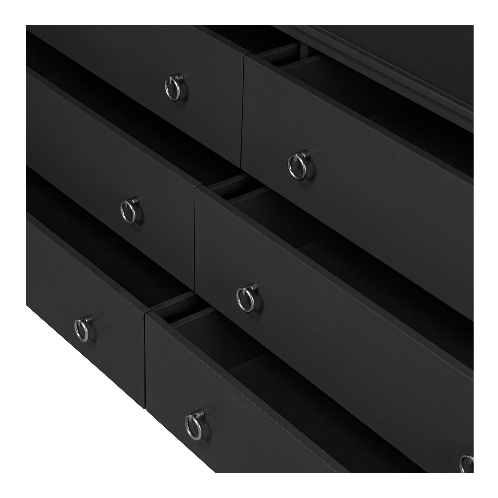 Reagan 6 Drawer Dresser Black, by Moe's Home, 63" width x 30.25" height x 18.5" depth View 9