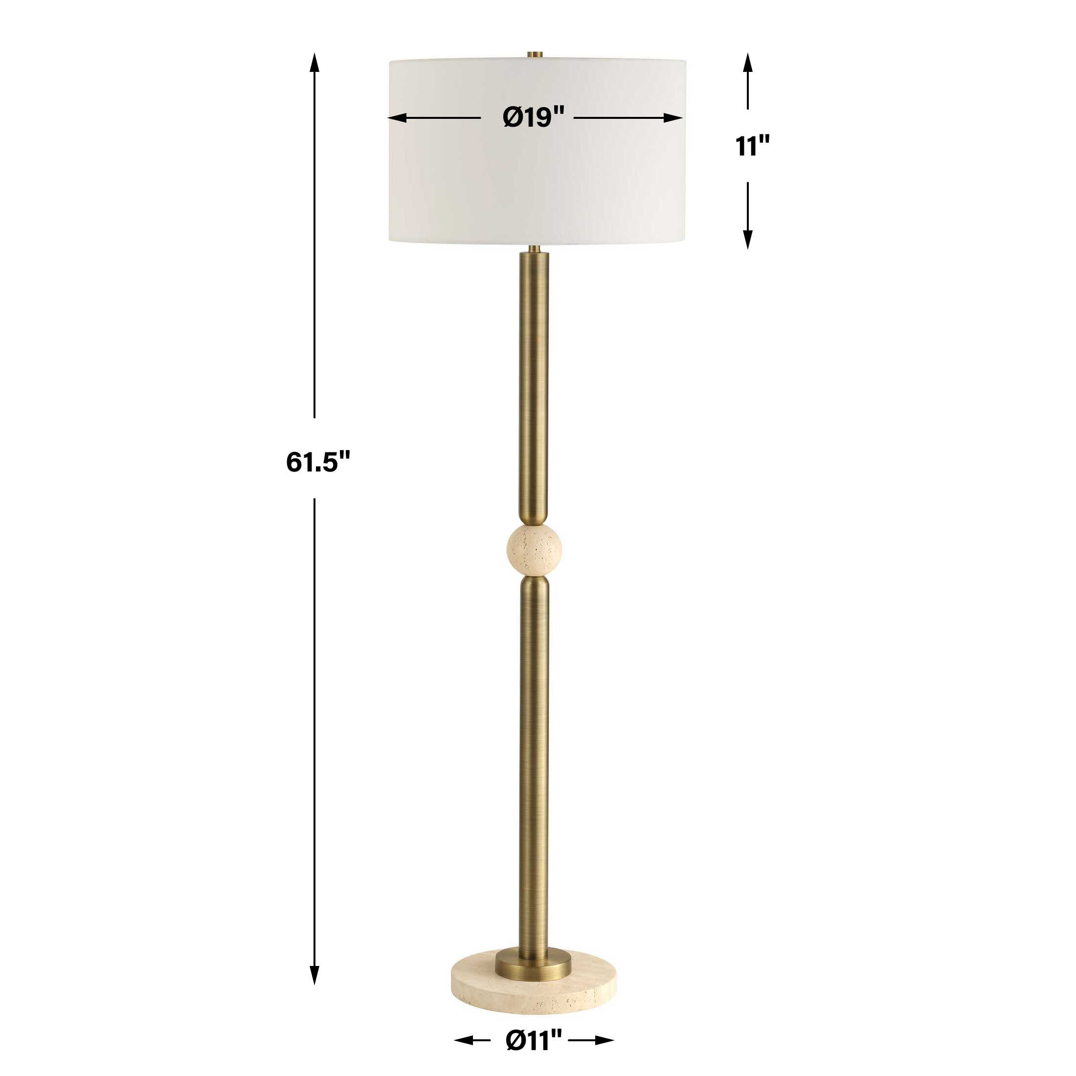 Hudson Gold Floor Lamp, by Uttermost, 19" width x 61.5" height x 19" depth View 3