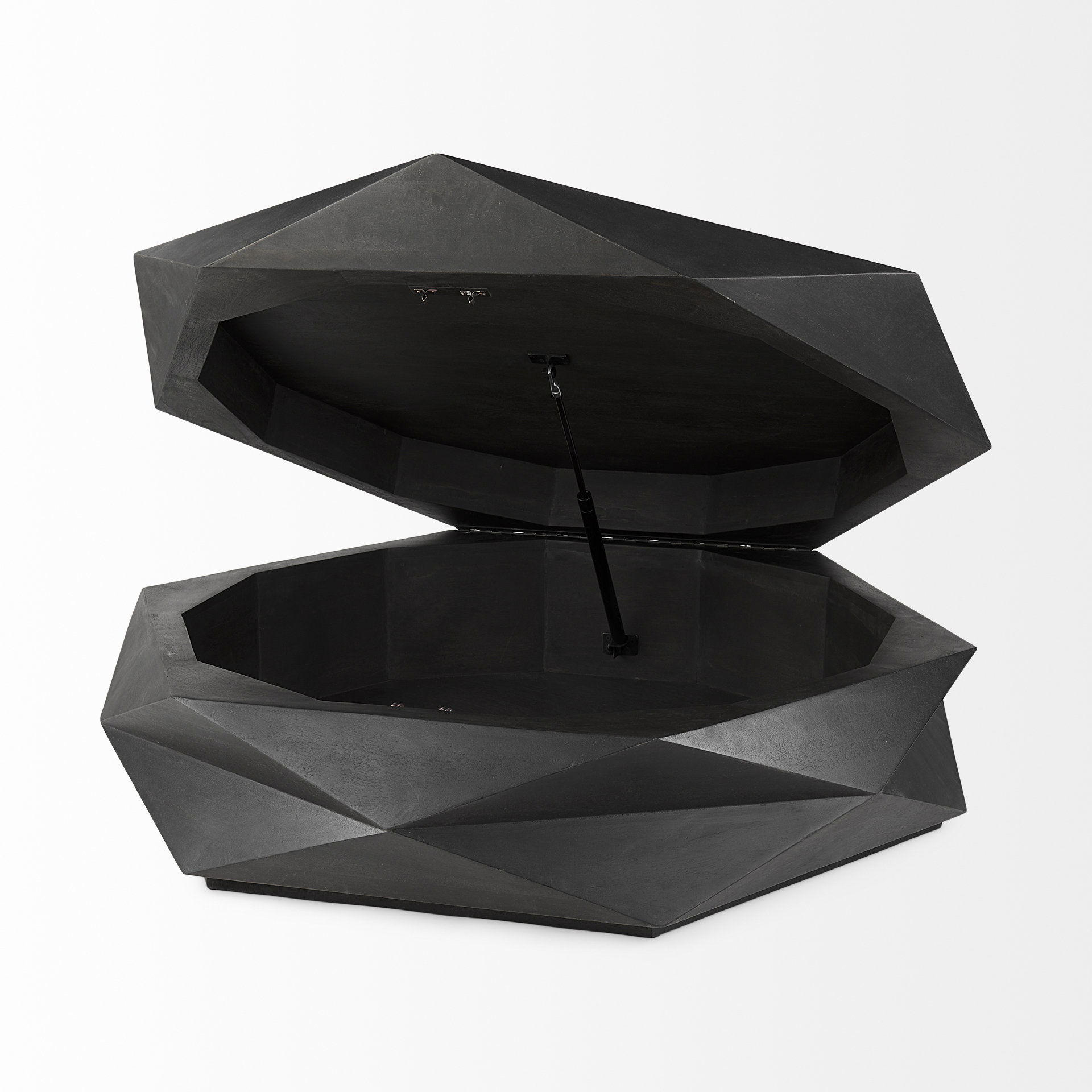 Arreto 48' Black Solid Wood Hexagonal Storage Coffee Table, by Mercana, 48" length x 48" width x 15" height View 8