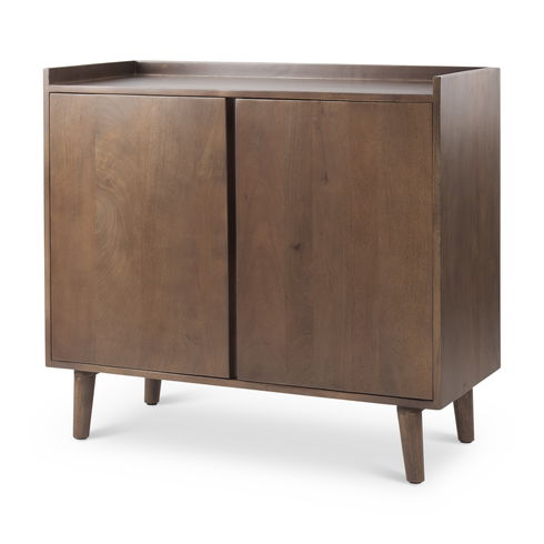 Lillie  Medium Brown Wood 2 Door Tray Top Accent Cabinet