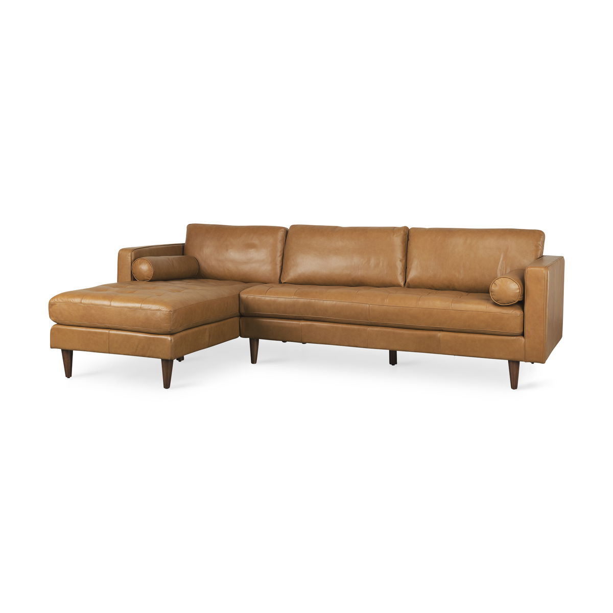 Svend 111.4L x 68.0W x 33.9H Tan Leather Left Chaise Sectional Sofa, by Mercana, 75.2" length x 37.8" width x 33.86" height View 1