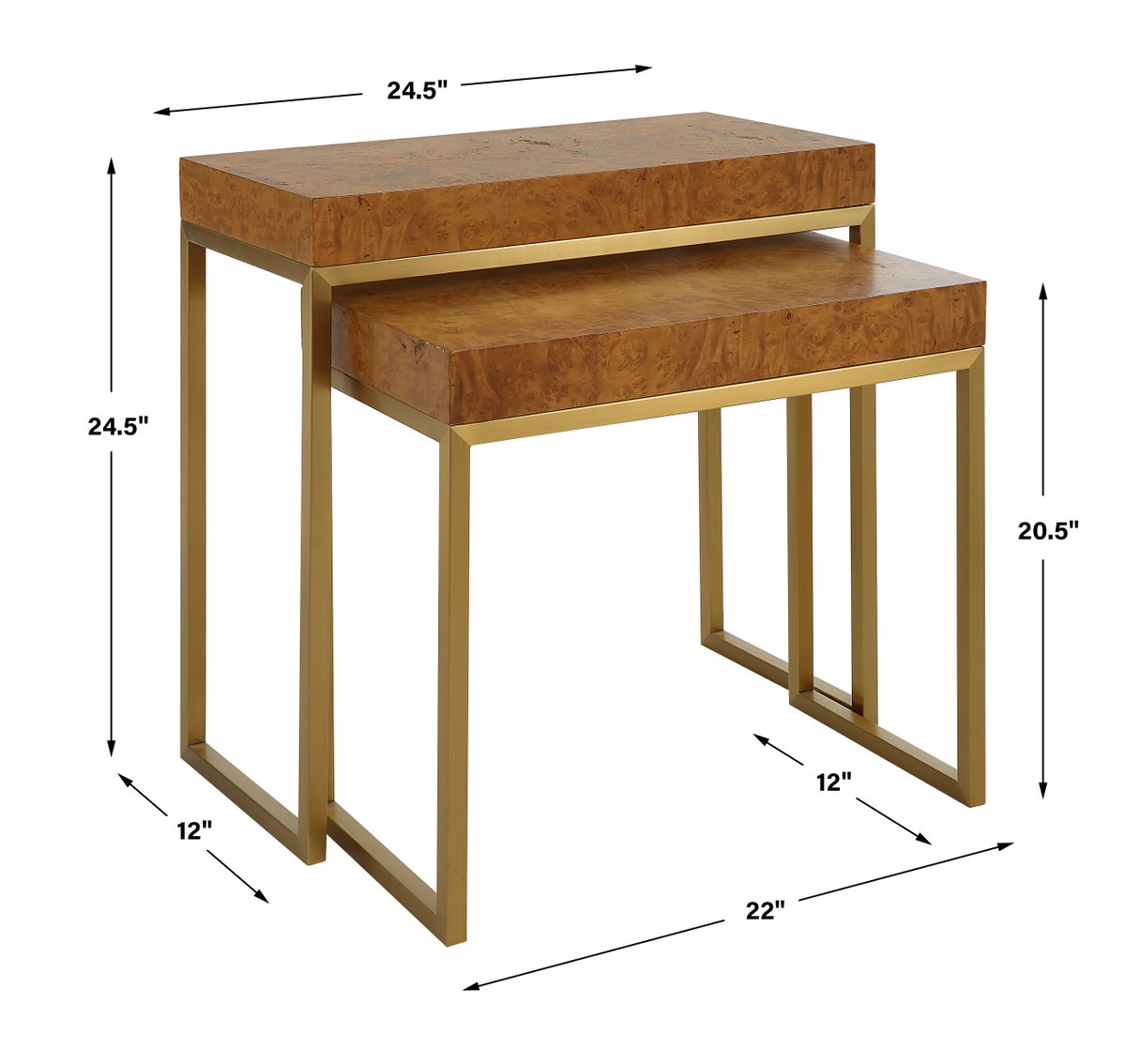 Burl-esque Wooden Nesting Tables Set/2, Side & End Table by Uttermost, 24.5" width x 24.5" height x 12" depth View 3
