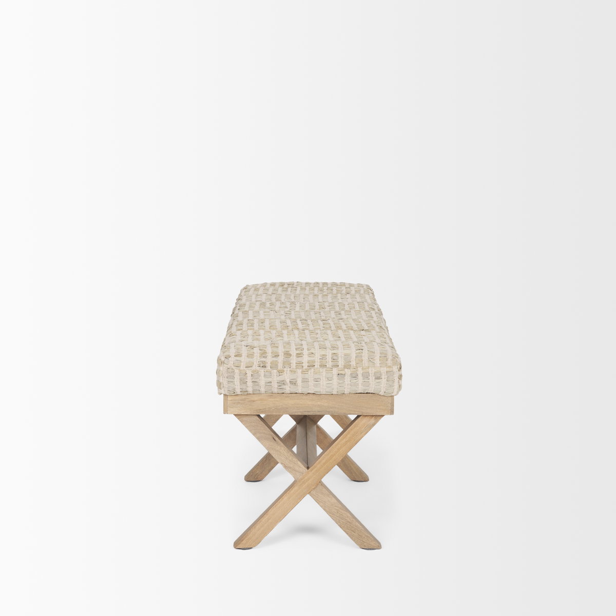 Solis II 50L x 16W Brown Base Beige Woven Leather Cushion Accent Bench, Benche by Mercana, 50" length x 15.75" width x 18.75" height View 5