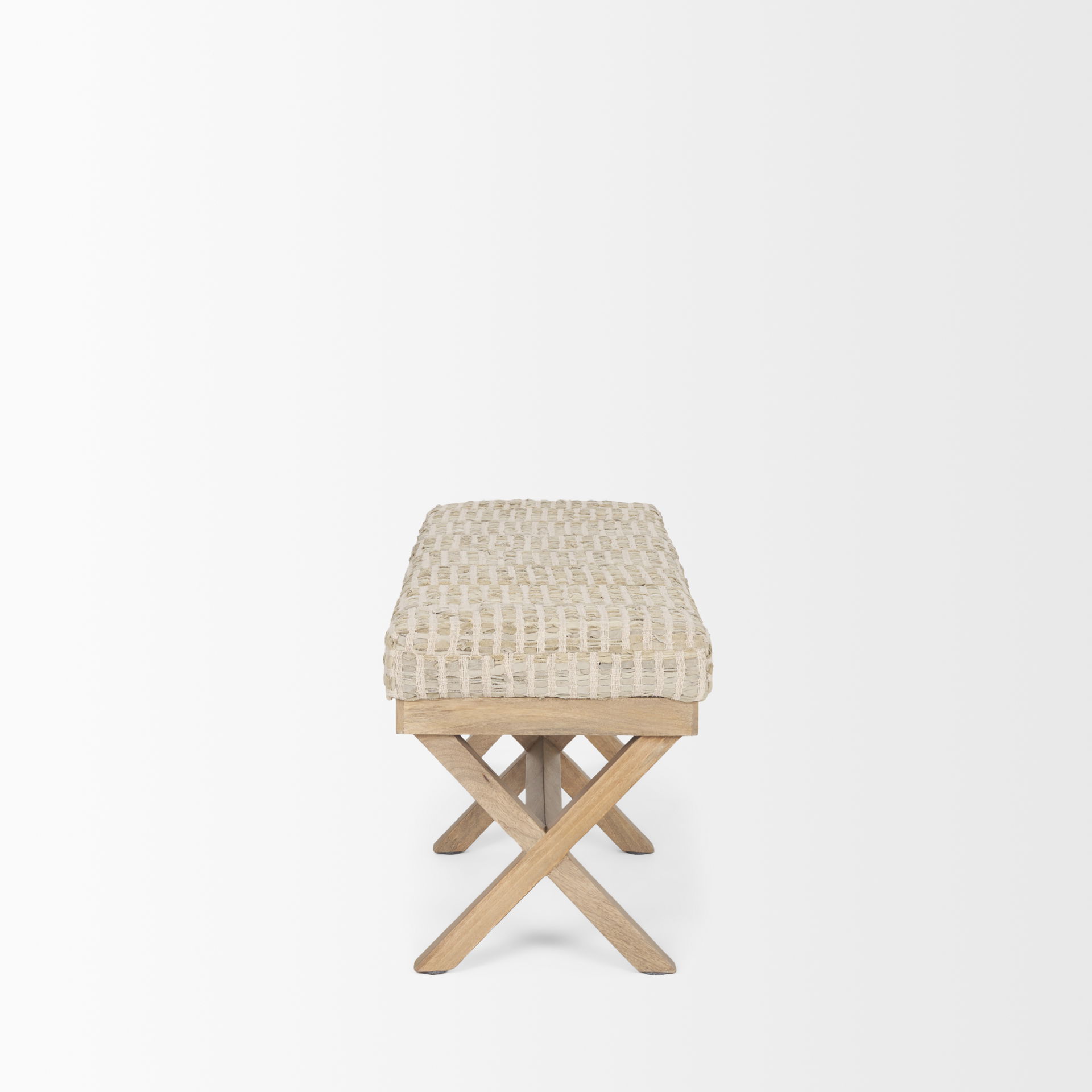 Solis II 50L x 16W Brown Base Beige Woven Leather Cushion Accent Bench large image 