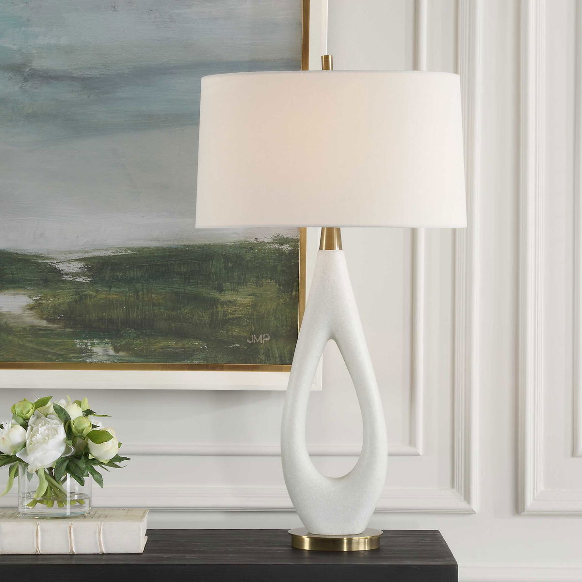 Promenade White Table Lamp, by Uttermost, 18" width x 33.25" height x 12" depth View 2