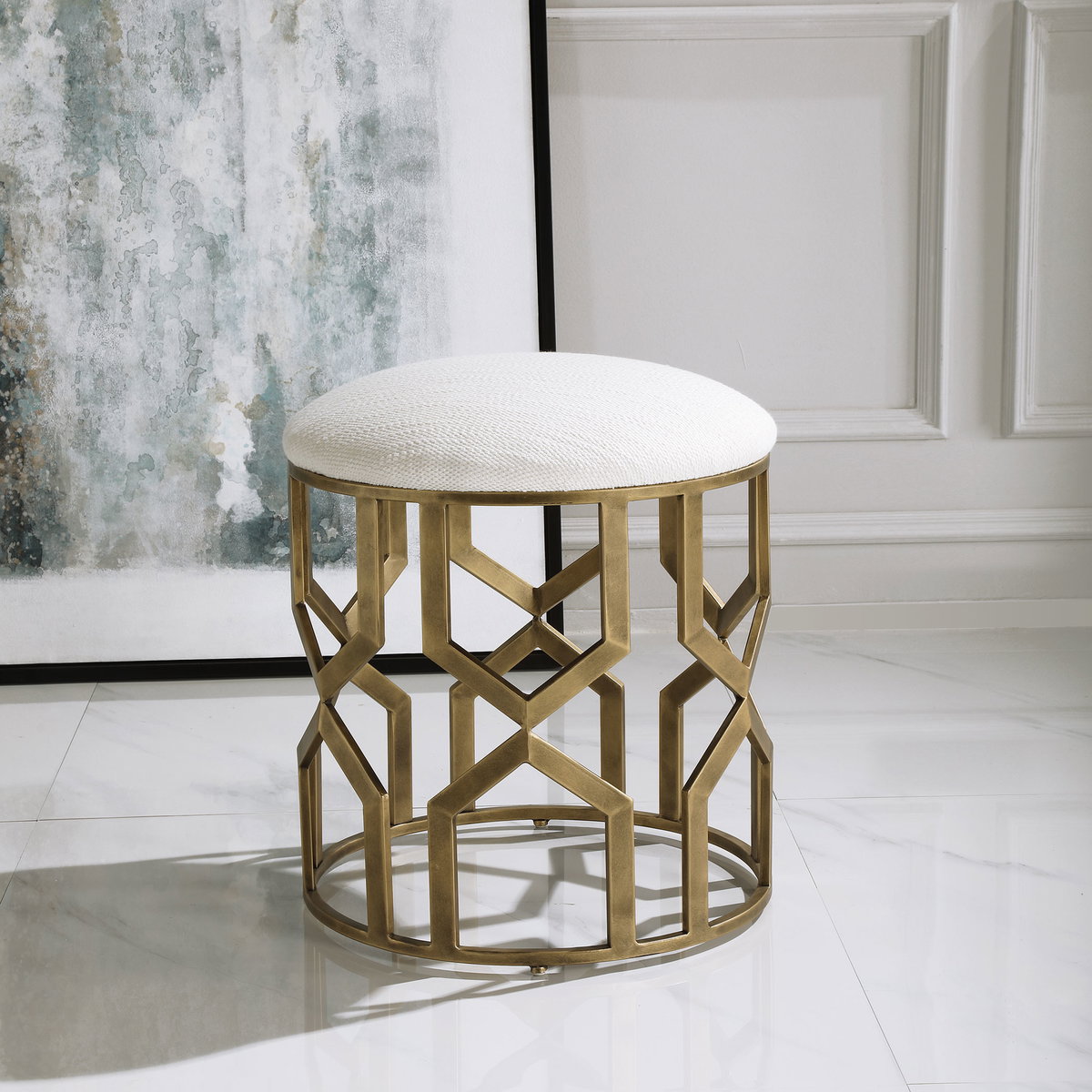 Trellis Geometric Accent Stool, Low Stool by Uttermost, 18" width x 20.5" height x 18" depth View 2