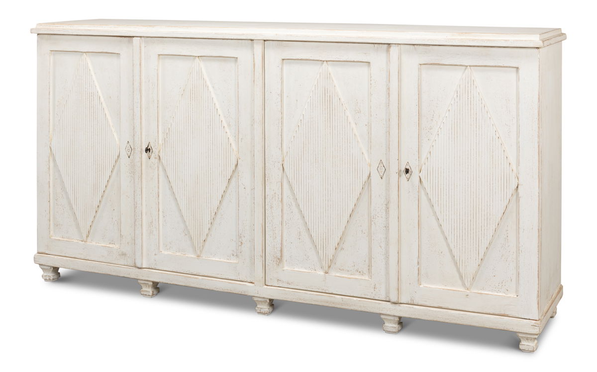 Beecher Sideboard W/4 Doors  Whitewash, by Sarreid, 1'7" length x 7'4" width x 3'10" height View 1