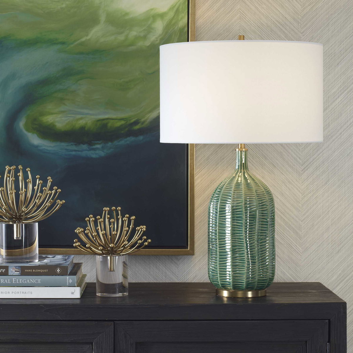 Bixby Green Table Lamp, by Uttermost, 1'4" width x 2'1.75" height x 1'4" depth View 2