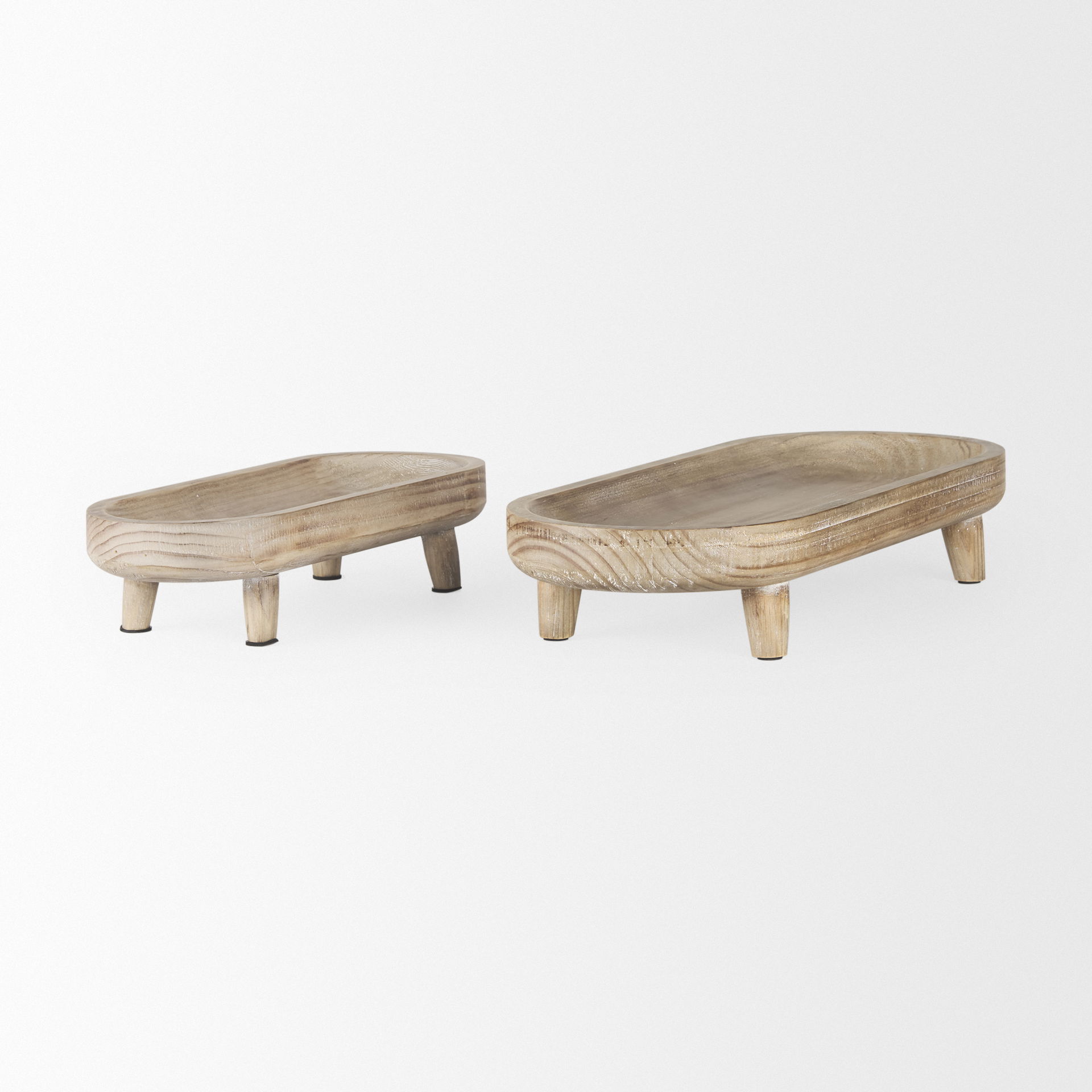 Carver Set of 2 Oblong White Washed Wood Footed Trays large image 