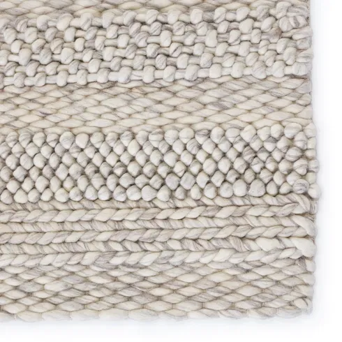 Lagom Handmade Solid Ivory/ Light Gray Area Rug (8