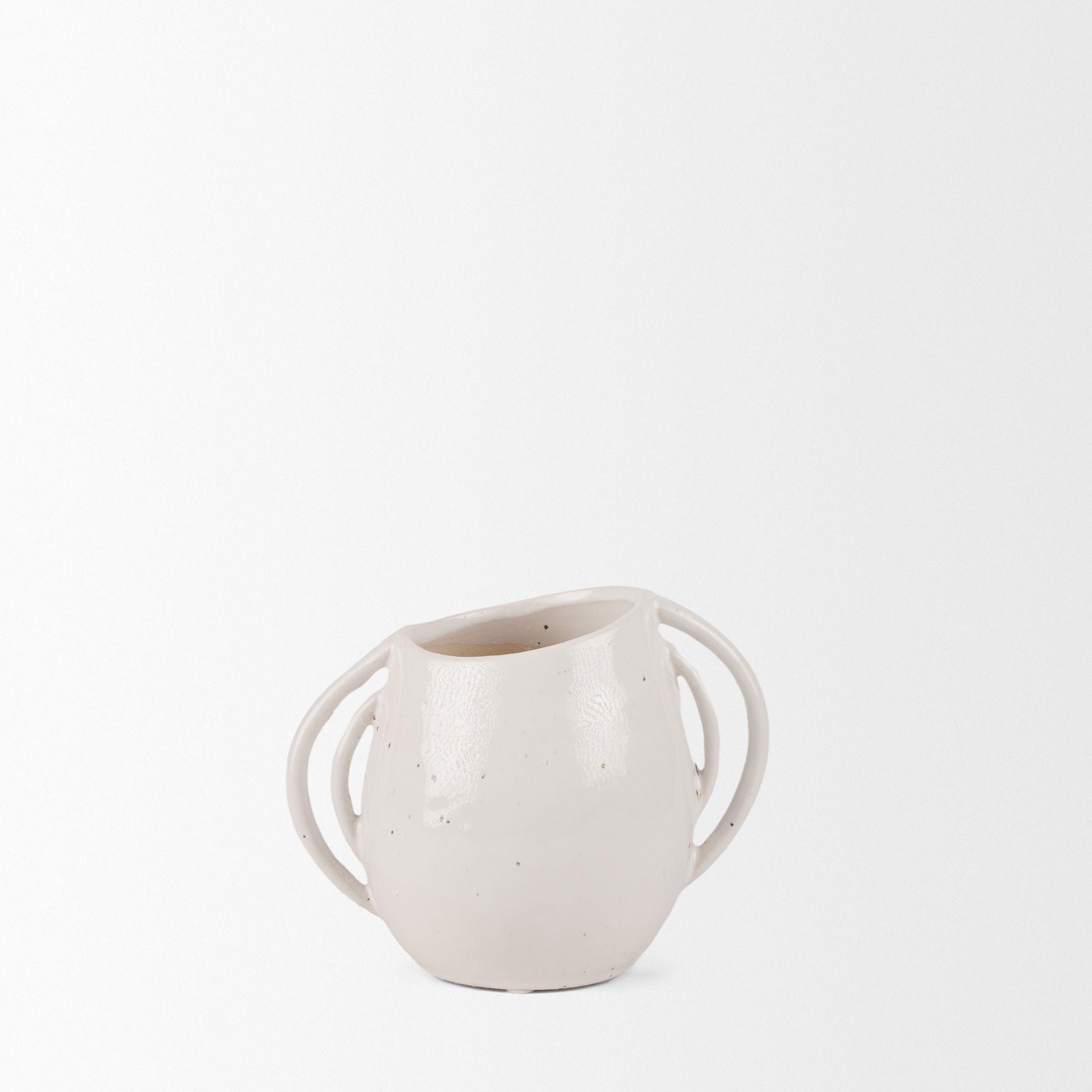 Urvi Short Off White Speckled Asymmetrical Ceramic Vase, by Mercana, 7.68" length x 5.31" width x 6.5" height View 5