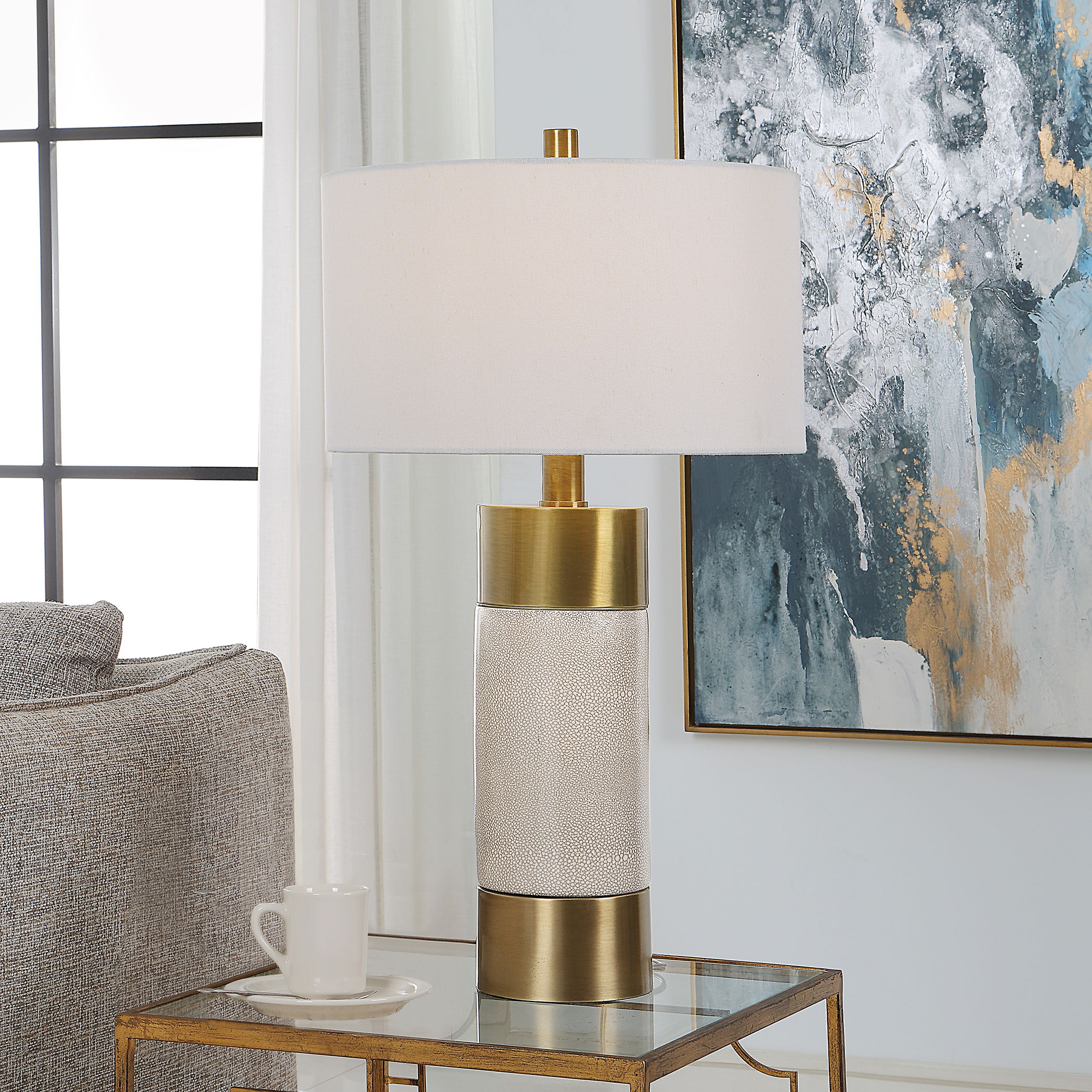 Adelia Ivory & Brass Table Lamp large image 