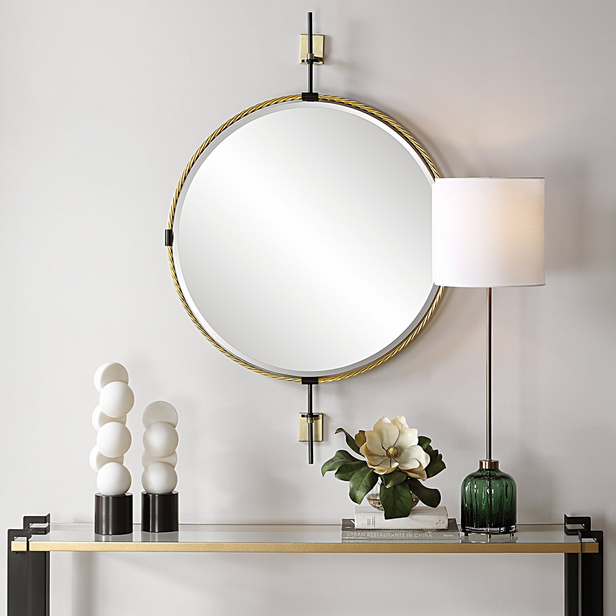 Guardrail Round Mirror, by Uttermost, 31" width x 47.75" height x 3.75" depth View 2