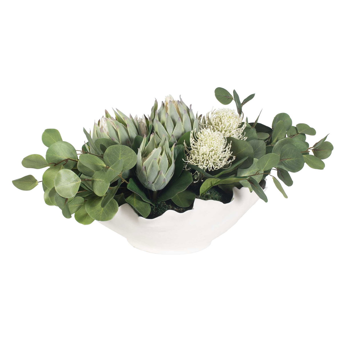 Protea Blooms White Bowl Centerpiece, Artificial Plants & Flower by Uttermost, 24" width x 12" height x 16" depth View 5