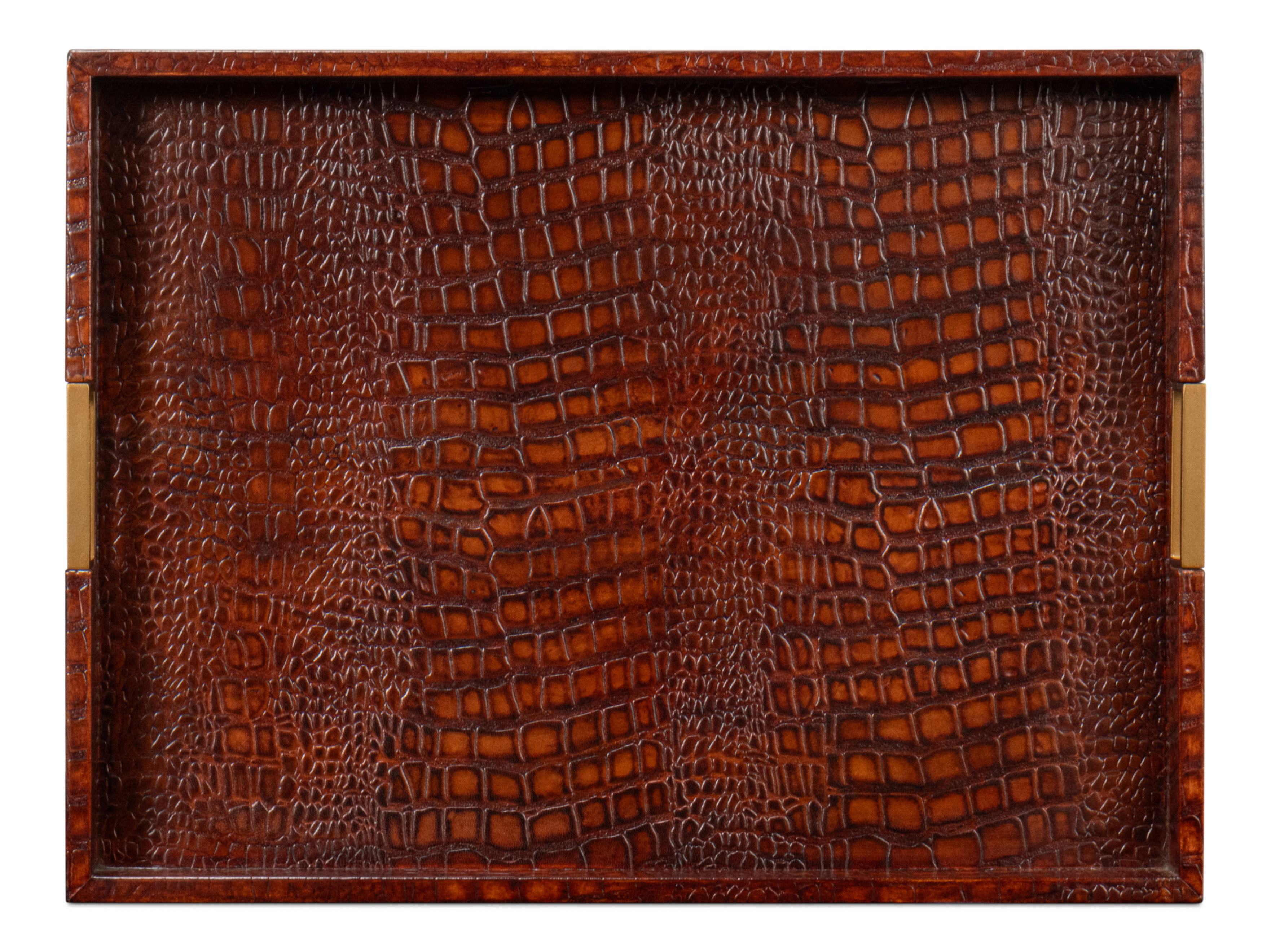 Norton Leather Tray, Croco Leather, Tan, Decor by Sarreid, 24" length x 18" width x 2.5" height View 11