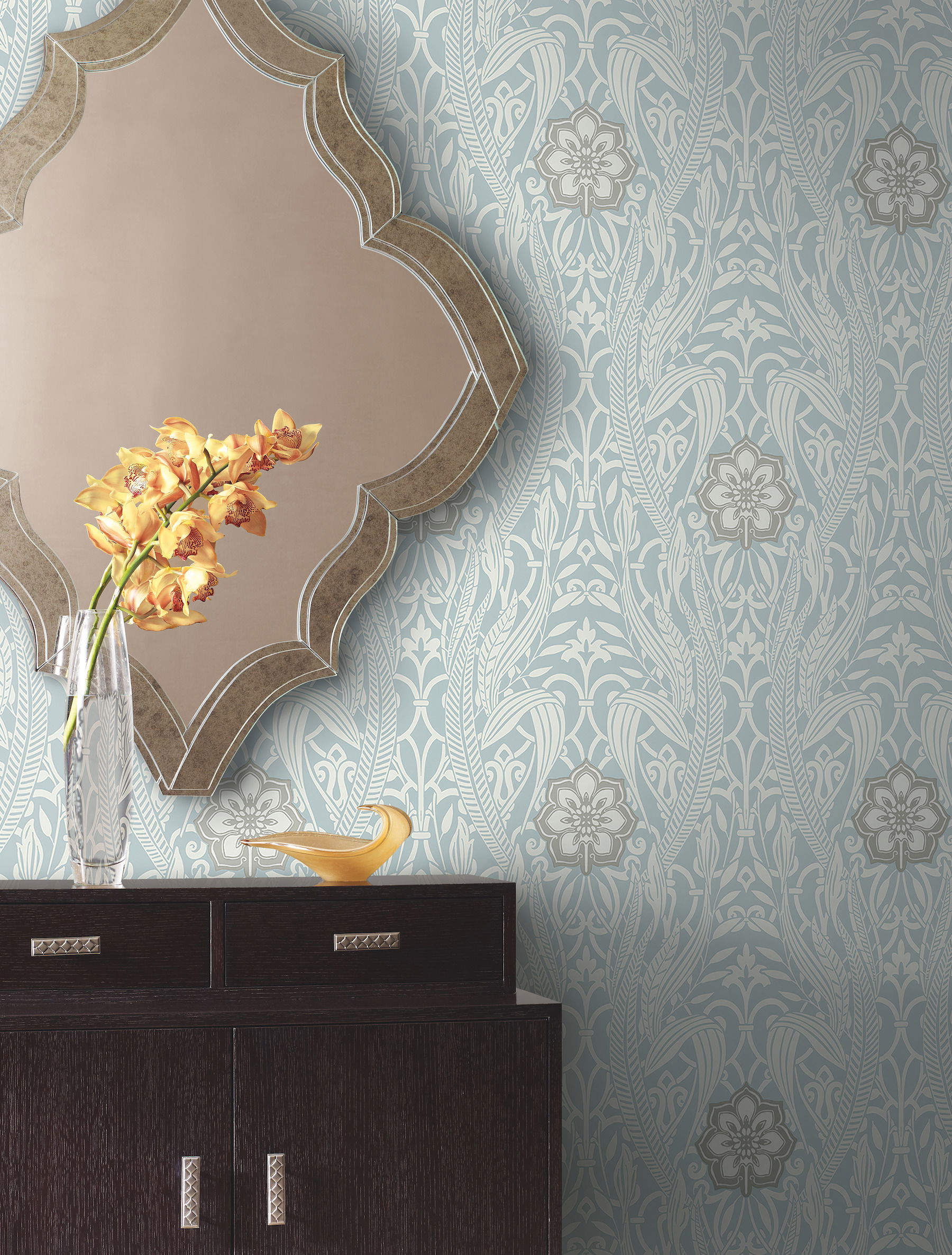 Gatsby Damask Blue Wallpaper large image 