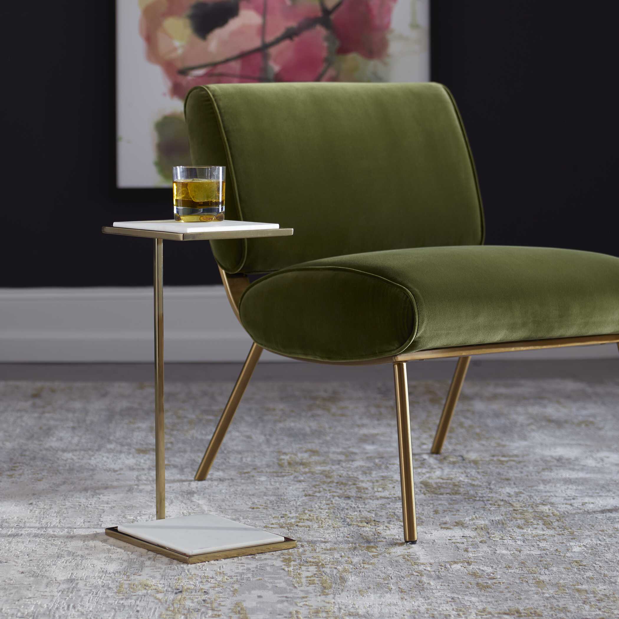 Elevate White Marble Drink Table, Furniture by Uttermost, 10" width x 20" height x 8" depth View 4