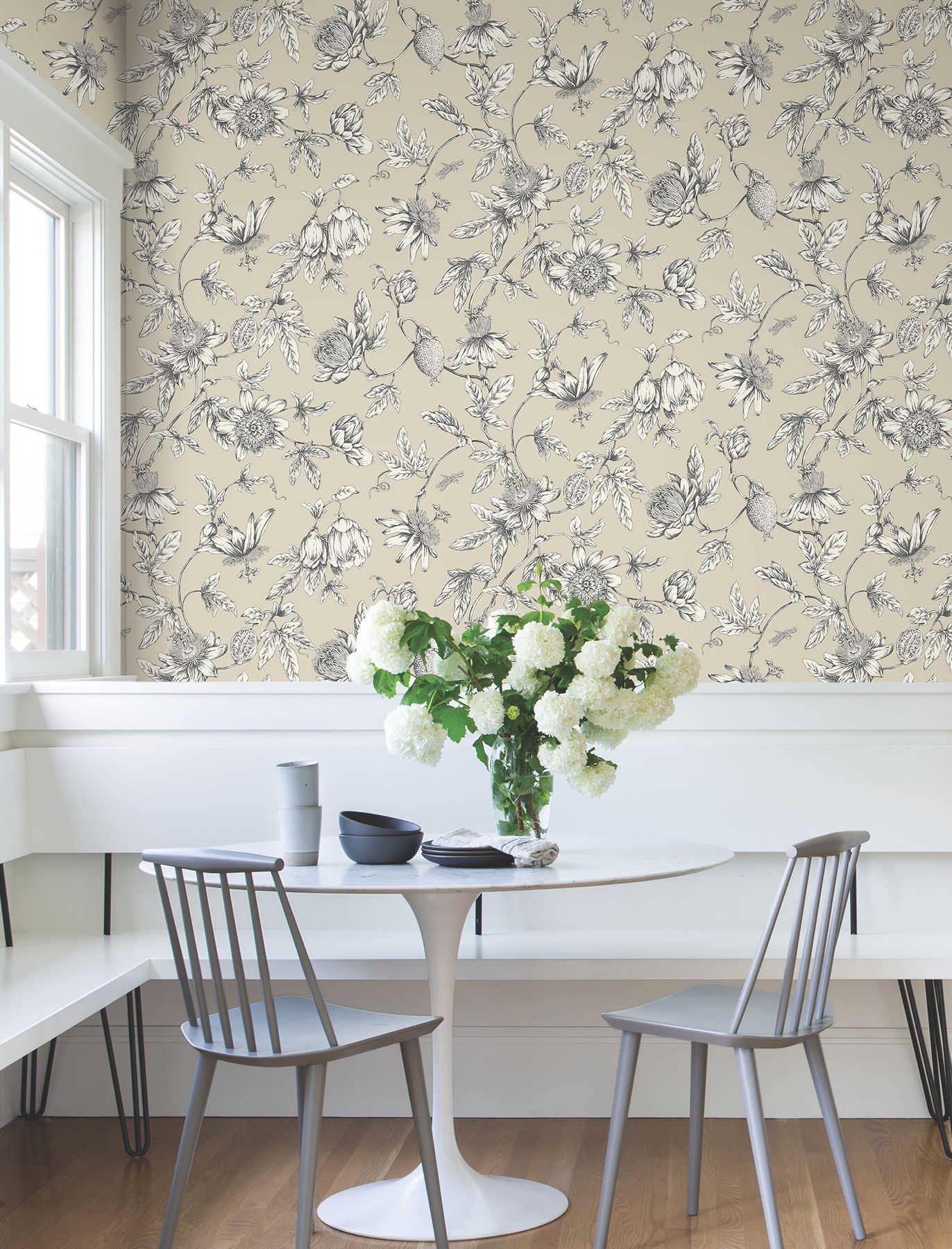Passion Flower Toile Beige Wallpaper large image 