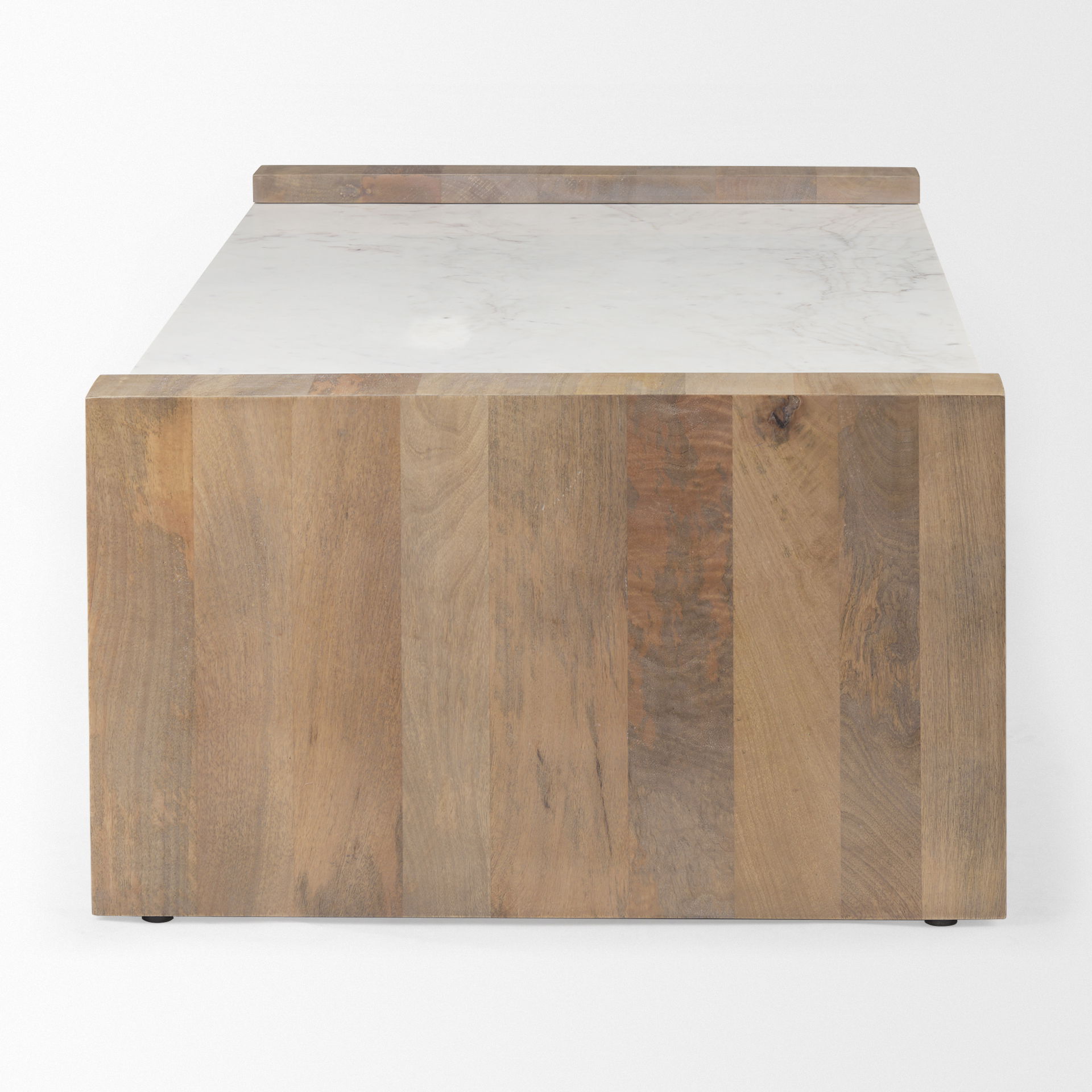 Athens   Light Brown Wood and White Marble Coffee Table, by Mercana, 48" length x 28" width x 16" height View 4
