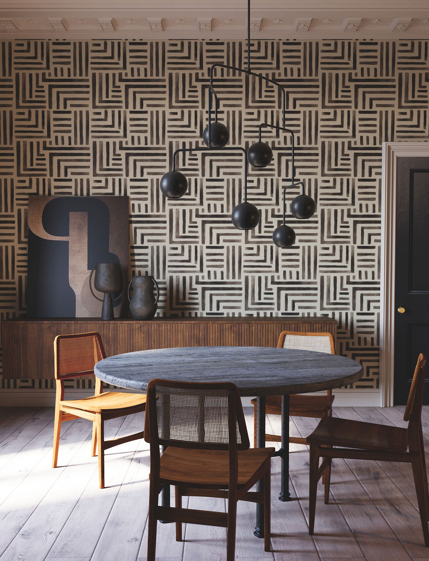 Painterly Labyrinth Charcoal Wallpaper large image 