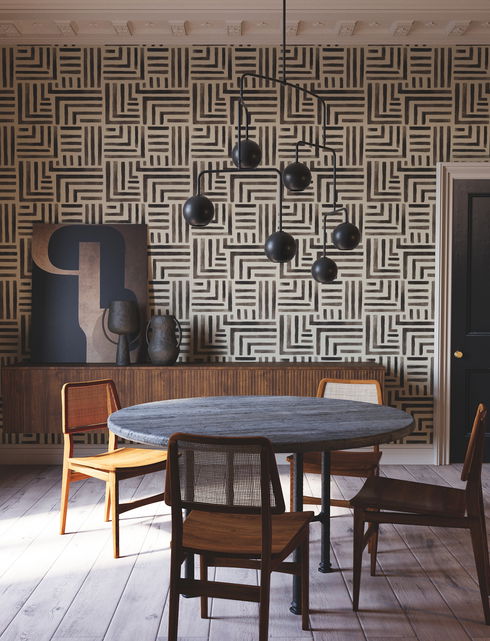 Painterly Labyrinth Charcoal Wallpaper