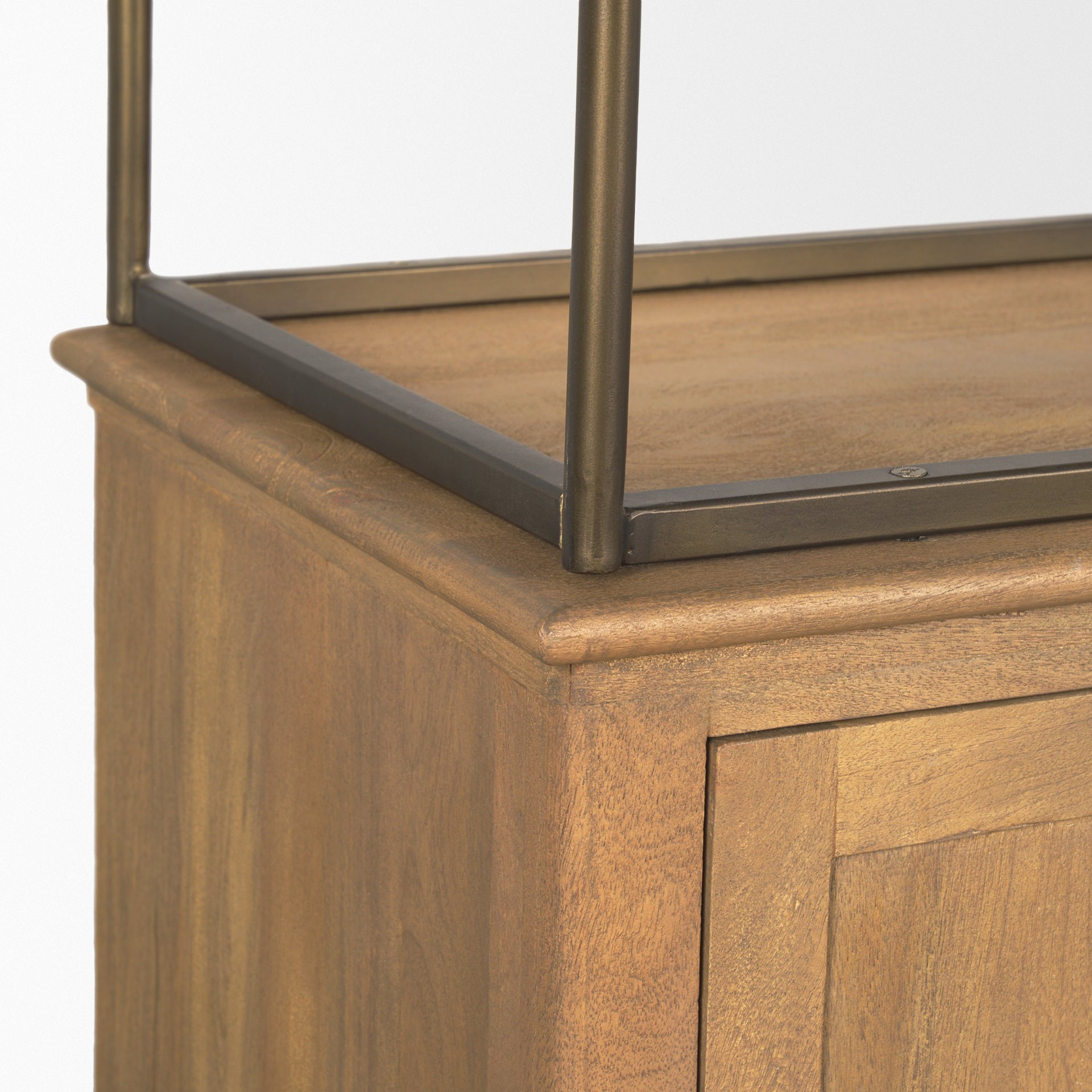 Baron 4-Door Light Brown Wood with Gunmetal Open Shelving Unit, Shelving & Bookcase by Mercana, 81.75" length x 19" width x 90" height View 14