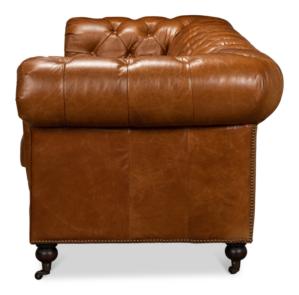 Tufted English Club Sofa  Cuba Brown, by Sarreid, 3'2" length x 7'5" width x 2'8" height View 9