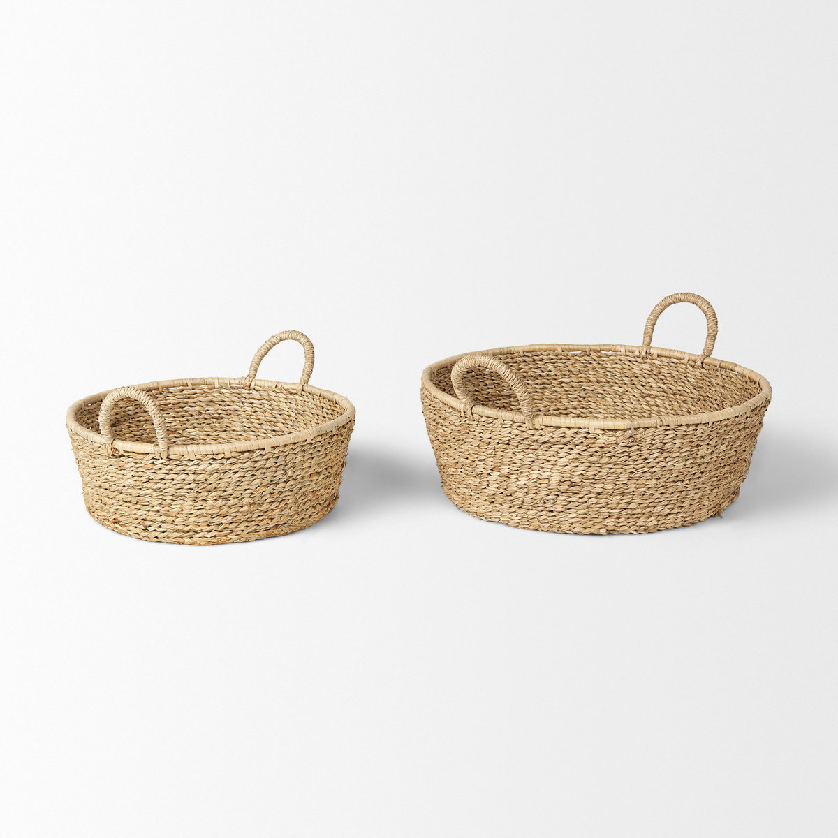Ayanna Set of 2 Deep Nesting Seagrass Baskets with Handles, Bins & Basket by Mercana, 18.5" length x 18.5" width x 5.91" height View 5