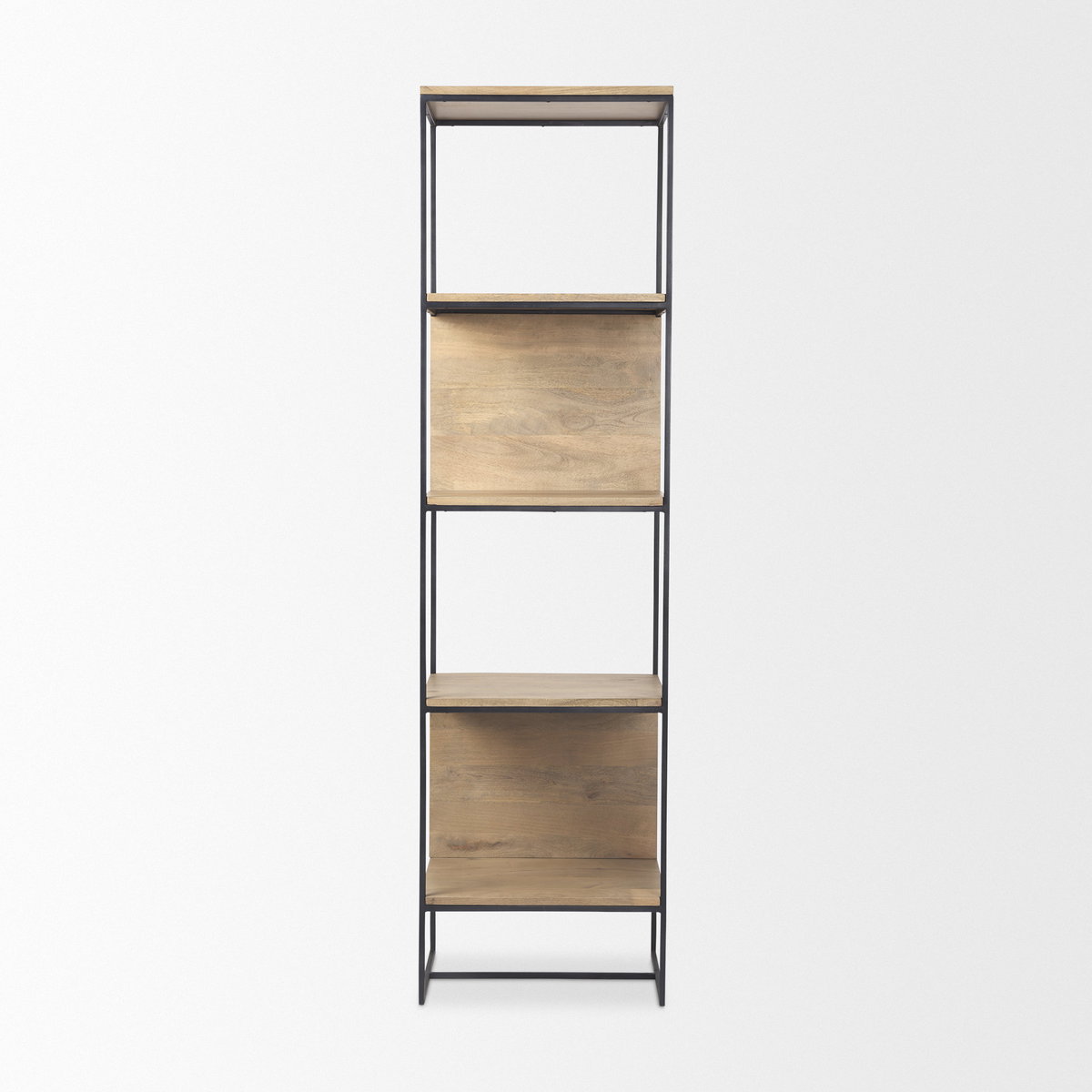 Morris 19.75 L x 15.0W x 72.5H Beige Wood with Black Metal Frame 4-Tier Shelving Unit, Shelving & Bookcase by Mercana, 19.75" length x 15" width x 72.5" height View 4