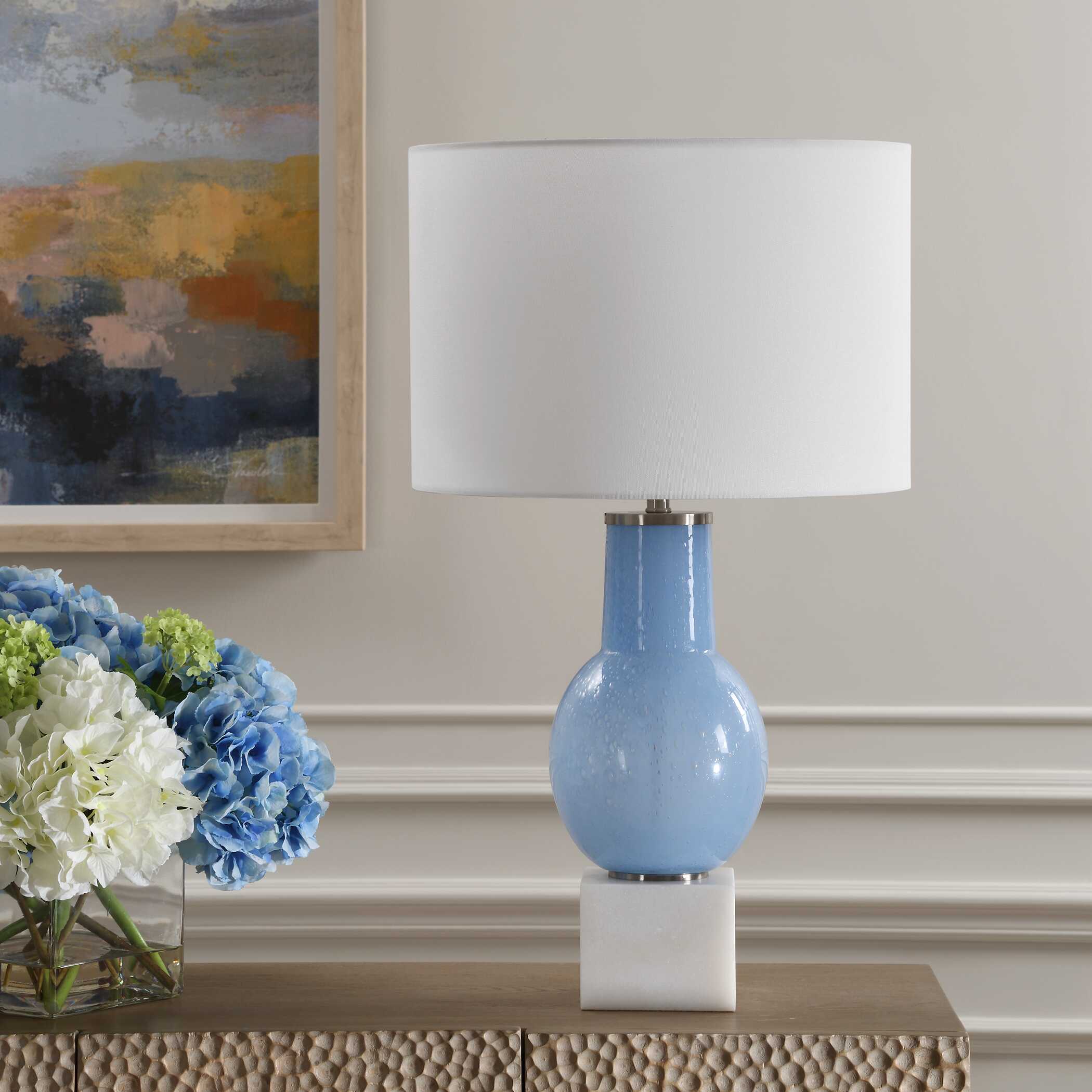 Clear Sky Blue Glass Table Lamp, by Uttermost, 16" width x 28" height x 16" depth View 4