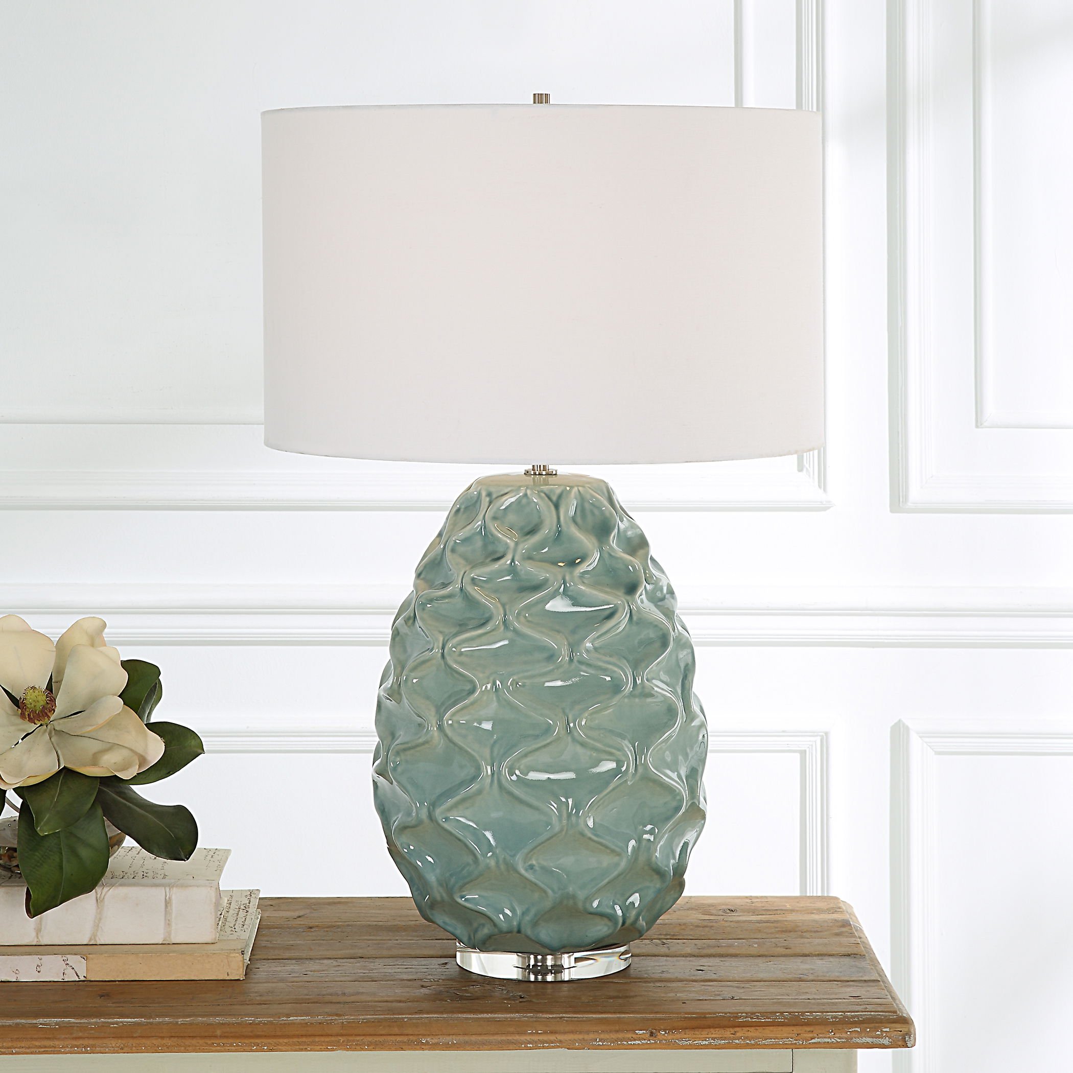 Laced Up Sea Foam Glass Table Lamp large image 