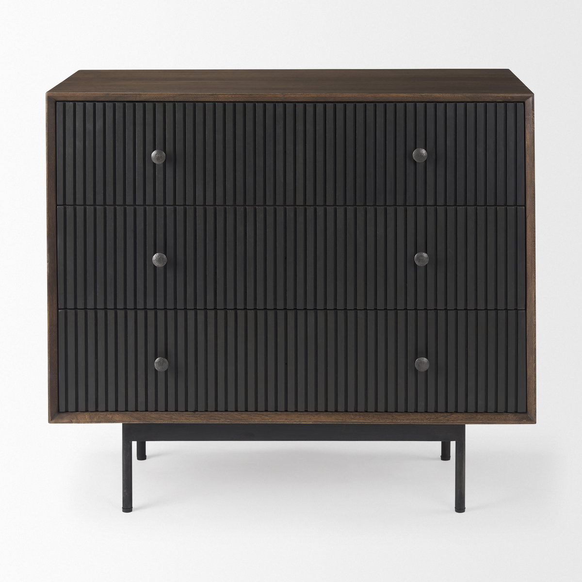 Grace  Medium Brown Wood with Black Metal Frame 3 Drawer Accent Cabinet, Cabinets & Chest by Mercana, 35.5" length x 18" width x 31" height View 5