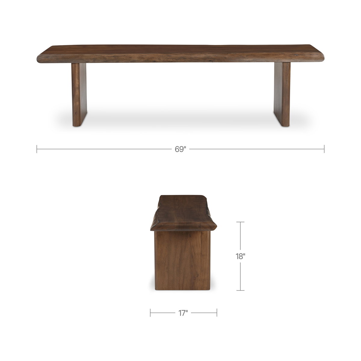 Lila Dining Bench Small Brown, Benche by Moe's Home, 69" width x 18" height x 17" depth View 9